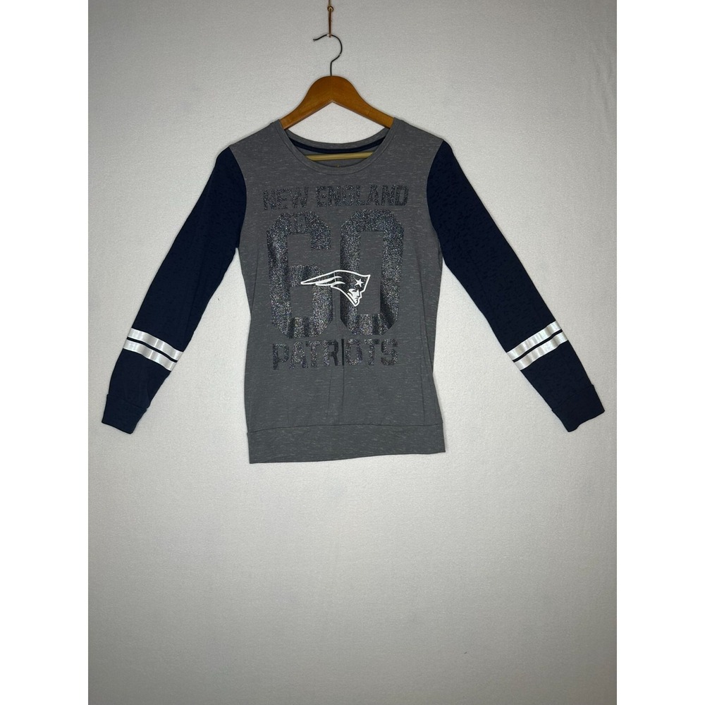 NFL Juniors New England Patriots Girls Grey Blue Long Sleeve T-Shirt Size 7/9